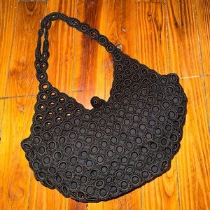 Elegant Black Crochet Shoulder Bag